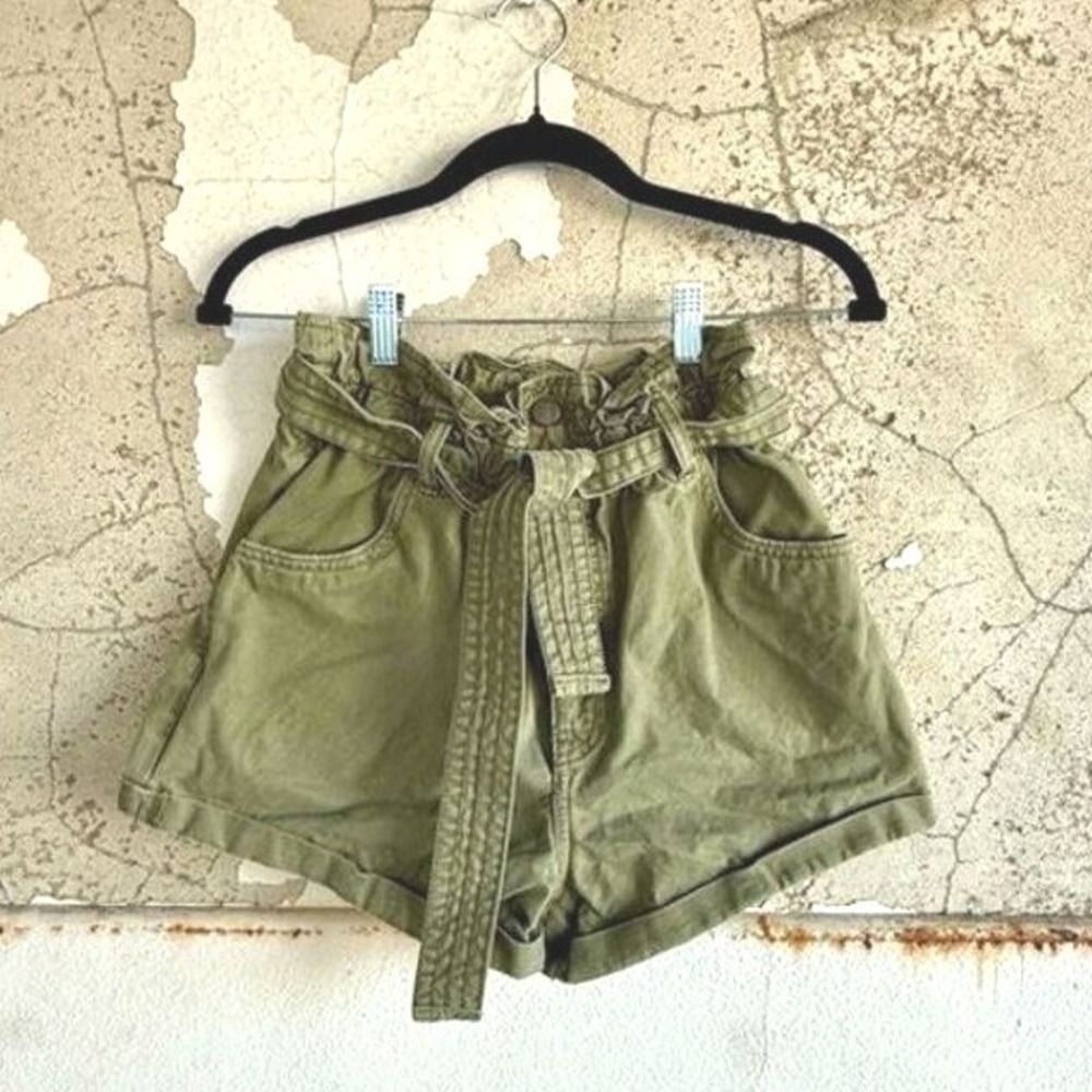 Abercrombie Shorts Paper Bag Waist Army Green Belted Utility Minimalist Womens S